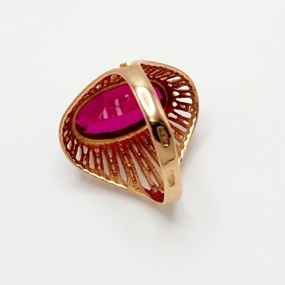 Vintage USSR Soviet Union Art Deco Ruby 583 Solid Rose Gold Ring 6.75 - Picture 4 of 10